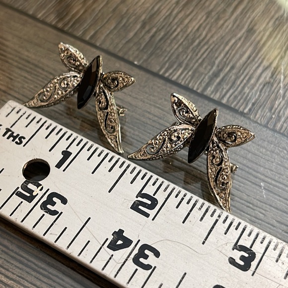 2 Vintage Sliver-tone Butterfly with Jet Black Rhinestone with Bracelet - Picture 5 of 16